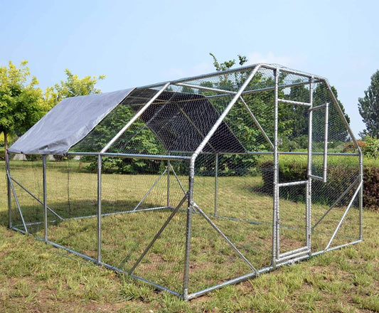 XXL Open Aviary for Pets 4x3x2m or Chicken Coop with Water Repellent Sun Hood and Door - QUORE