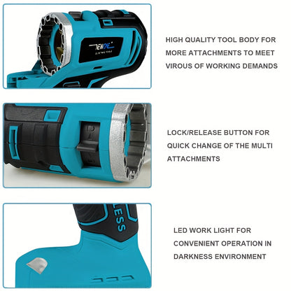18V Accuset 5-in-1 Multitool – Borstelloze Klopboor – Slagschroevendraaier – Haakse Slijper – Elektrische Moersleutel – Inclusief 2x 4,0Ah Batterijen en LED Verlichting – Draagbare Accu Gereedschapset Voor Metaal en Houtbewerking