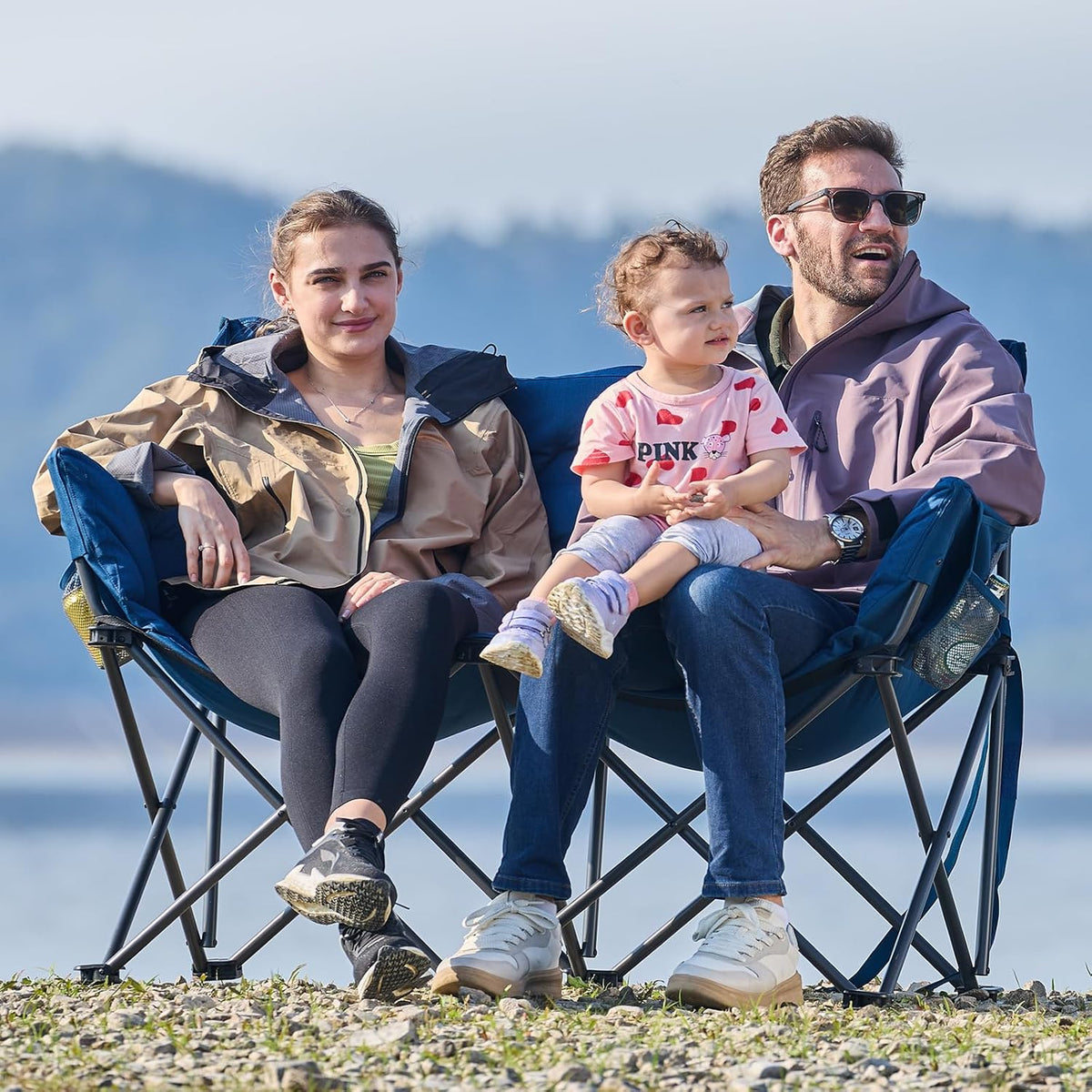 EVER ADVANCED Campingstoel, opvouwbaar, 124 cm breed, campingbank voor 2 personen, vouwbank, 320 kg belastbaar, campingbank, dik gevoerde klapstoel, XXL, 2-zits, hoge rugleuning voor buiten, tuin