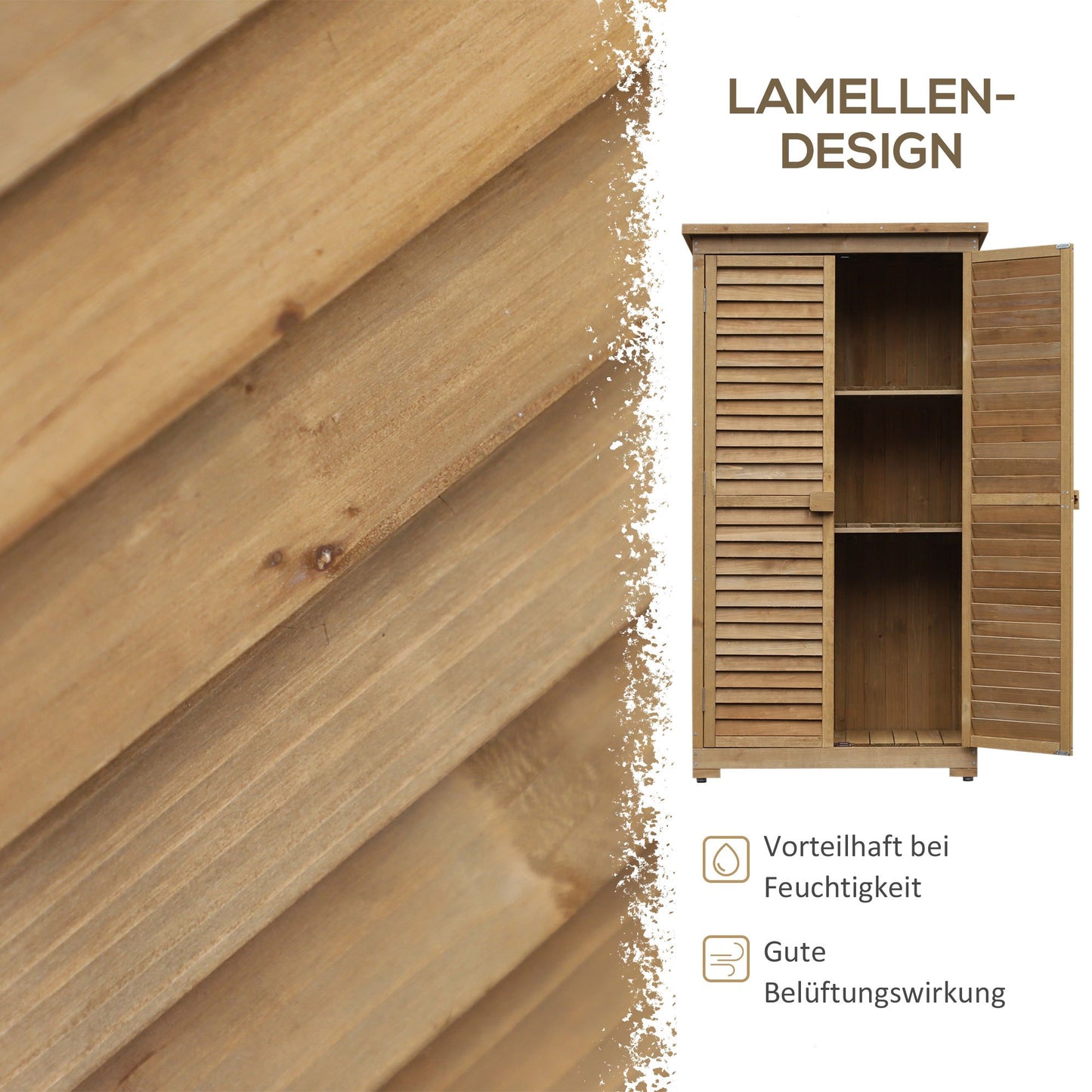Tuinkast – Houten Tuinhuisje – Tuinberging – Gereedschapskast – Opbergkast – Afgelakt Vurenhout – Ventilerende Lamellen Deuren – 87x46,5x160 cm