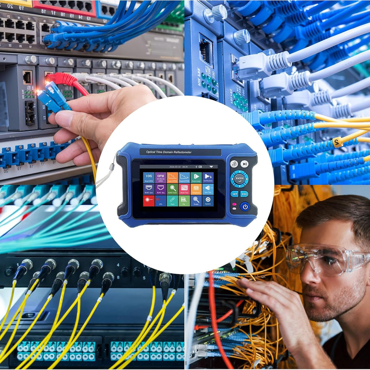 16-in-1 OTDR-glasvezeltester 1310/1550 nm, 11 cm touchscreen, OLT-evenementenkaart, geïntegreerde VFL OPM LS/OLS/RJ45-tester, RJ45-functies