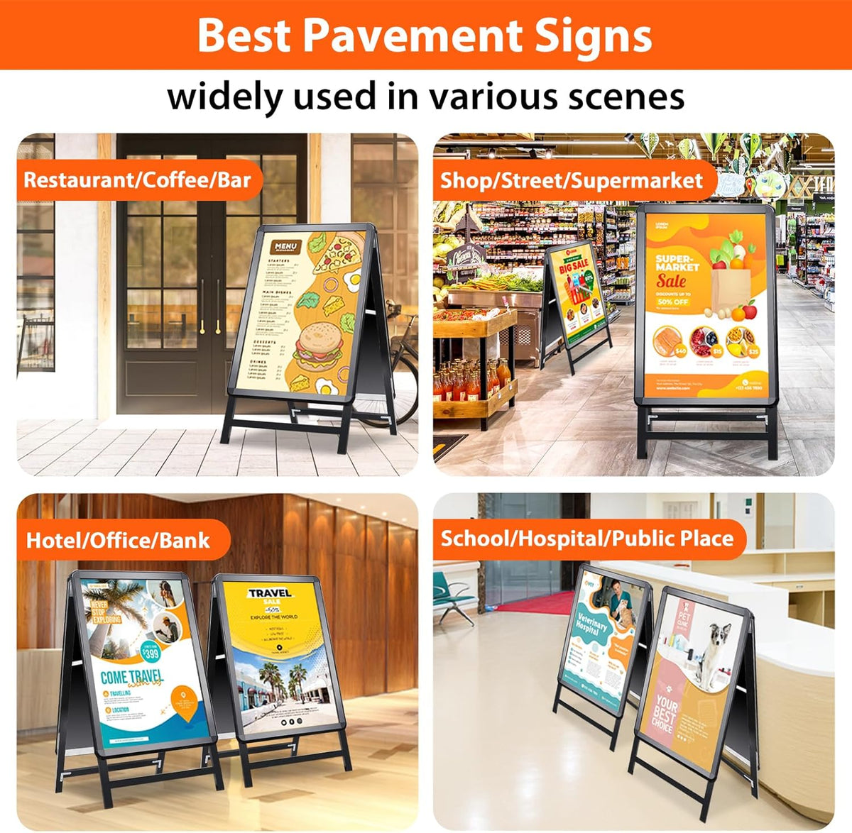 A Board Bestrating Sign Frame - A1 Dubbelzijdig Bestrating Board met Aluminium Snap Frame Sign Stand voor Outdoor Heavy Duty Poster Menu Stand Reclame Display Stand, Zwart