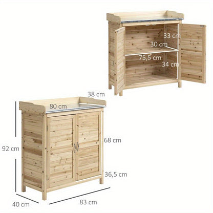 Tuinkast – Tuinkist – Opbergkast – Tuinberging – Tuinschuur – Massief Grenenhout – Dubbele Deuren Met Werkblad – 83x40x92 cm – Verhoogde Pootjes