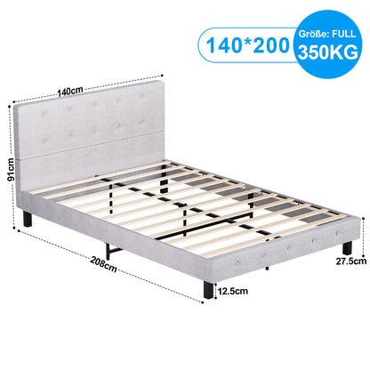 Bedframe – Bedombouw – Boxspring – Ledikant – Slaapbank – 140 x 200 cm – Stoffen Hoofdbord – Stevige Houten Lattenbodem – Lichtgrijs