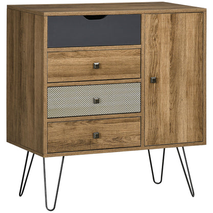 Opbergkast – Ladeblok – Dressoir – Kastje – Buffetkast – Boho Stijl – 4 Lades + 1 Kast – Zwarte Metalen Hairpin Poten – Afmetingen 79x39x86 cm – Bruin Melaminehout