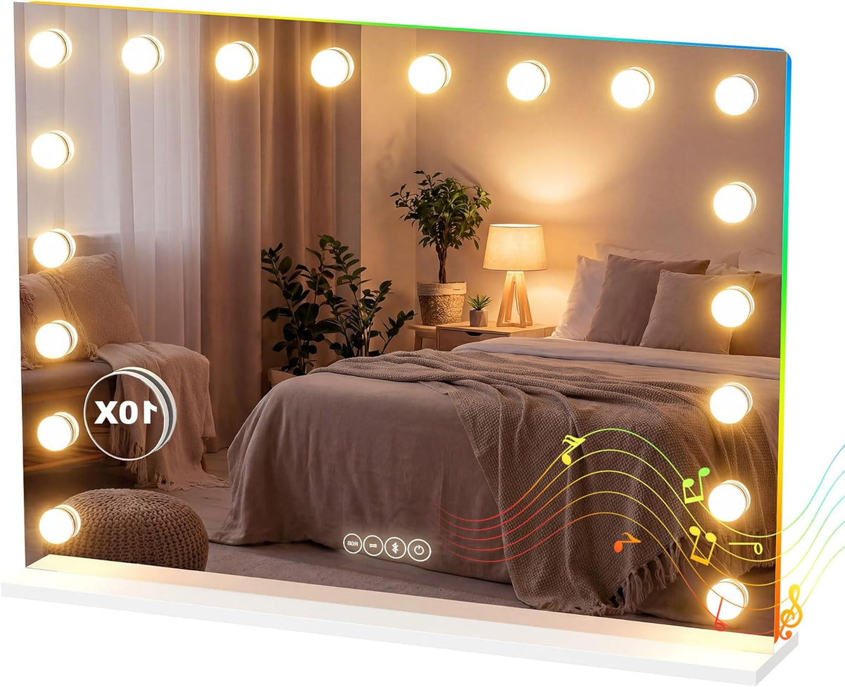 Make-up Spiegel – Hollywood Spiegel – Verlichte Spiegel – LED Spiegel – Make-up Vanity Spiegel – 80x60 cm – 18 Dimbare LED-Lampen – 10x Vergroting
