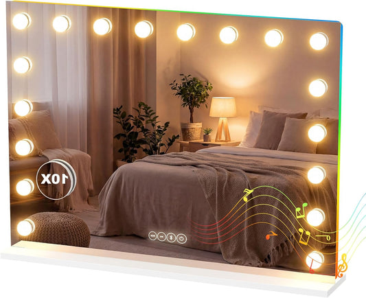 Make-up Spiegel – Hollywood Spiegel – Verlichte Spiegel – LED Spiegel – Make-up Vanity Spiegel – 80x60 cm – 18 Dimbare LED-Lampen – 10x Vergroting