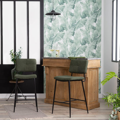 MEUBLE COSY Barkrukken, set van 4 barstoelen met voetensteun, rugleuning van bouclé badstof kussen metalen poten design stoel keukenstoel, groen, 46x52x99cm