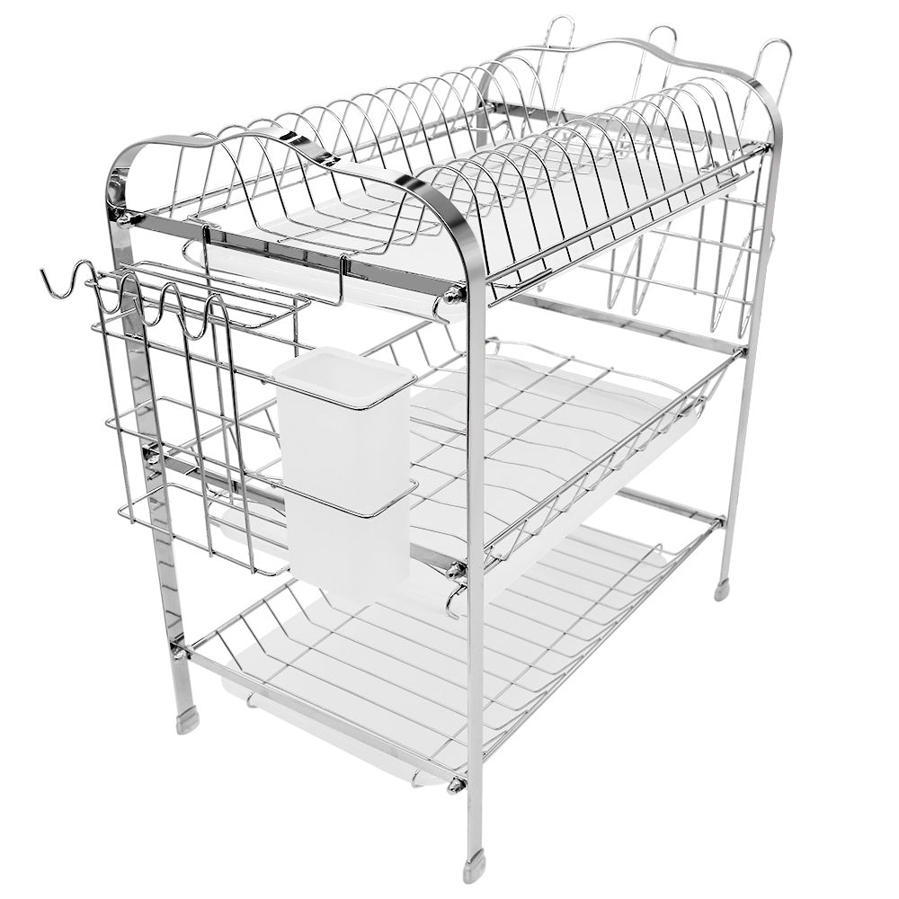Afdroogrek Keuken – Vaatdroogrek – Dubbellaags Rek – Droogrek Metalen – Bestekhouder – Zilveren Heavy-Duty Rek – 42x25x49 cm – Draaggewicht 40 kg – Ruimtebesparend Design