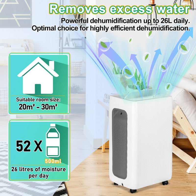 Dehumidifier LED Display Moisture 40dB Portable De-Humidifier Humidistat Quiet Air 20-25m² Drainage Damp 4 Mode Condensation Display Drying Purifier Timer Home