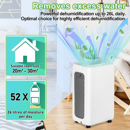 Dehumidifier LED Display Moisture 40dB Portable De-Humidifier Humidistat Quiet Air 20-25m² Drainage Damp 4 Mode Condensation Display Drying Purifier Timer Home