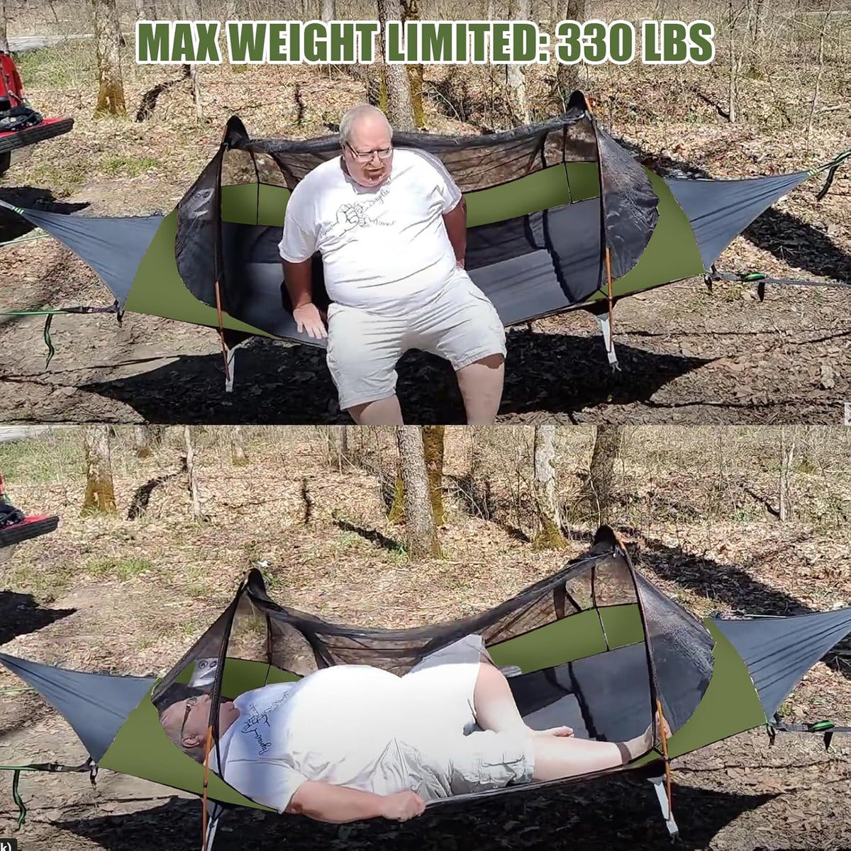 Night Cat Lay Flat Hammock: Flat Bottom with Mosquito Net Waterproof Rain Fly for 1 Person Camping in Garden Backyard Wild (Camouflage)