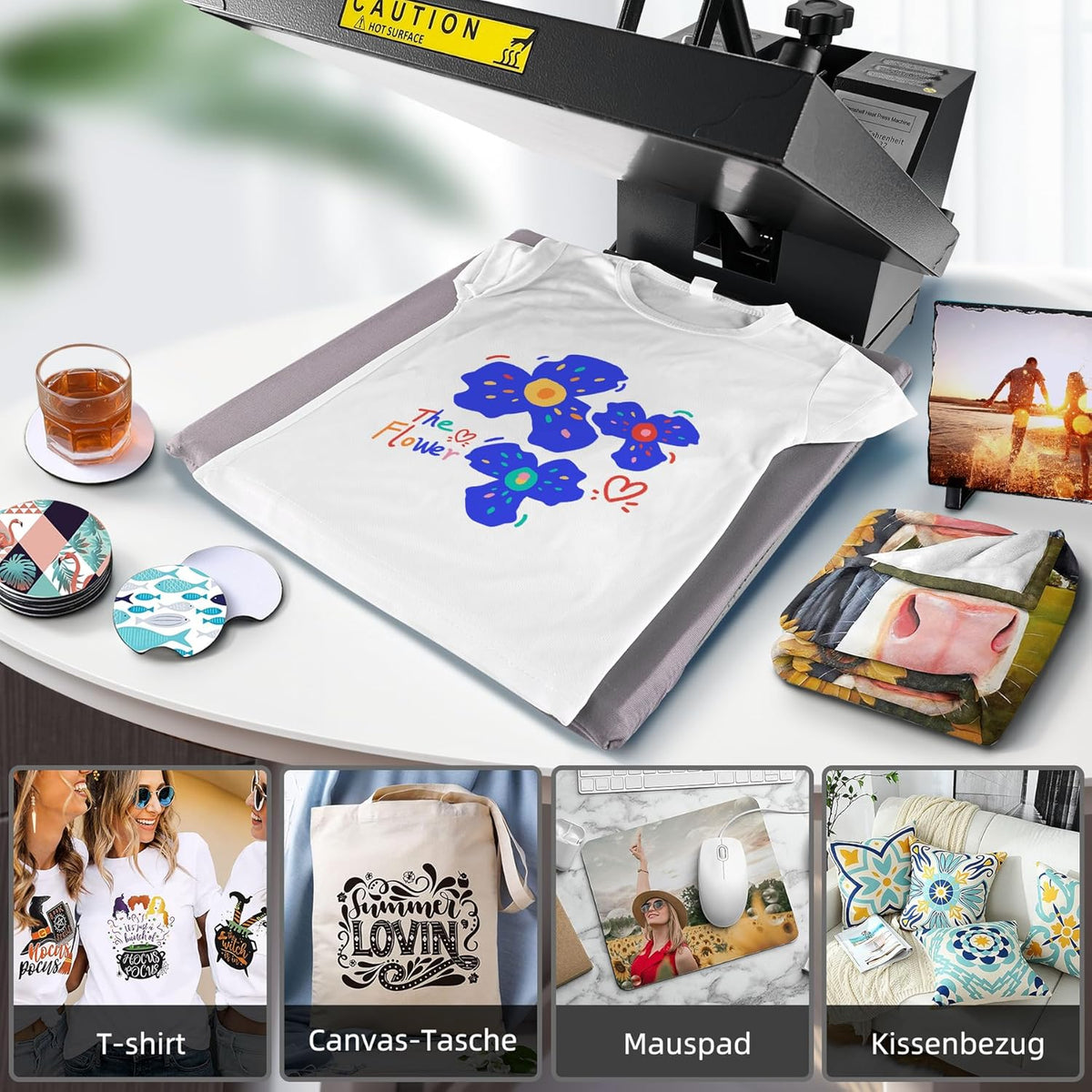 Professionele sublimatiemachine – Hittepers – Sublimatiepers – Thermopers – Transferpers – Voor Hoeden, T-Shirts En Hout – 38 x 38 cm – 1600 W
