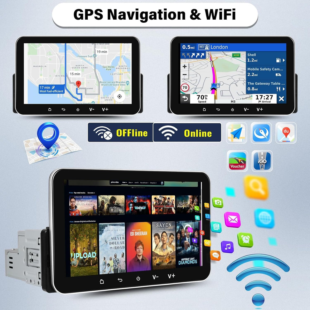 Autoradio 1 Din Android 13 (2G+32G) met Dab+ 7 inch IPS-touchscreen,Draadloze CarPlay, Android Auto, GPS, Bluetooth, Mirror Link, FM/RDS, SWC, Dubbel scherm,USB + microfoon, Achteruitrijcamera