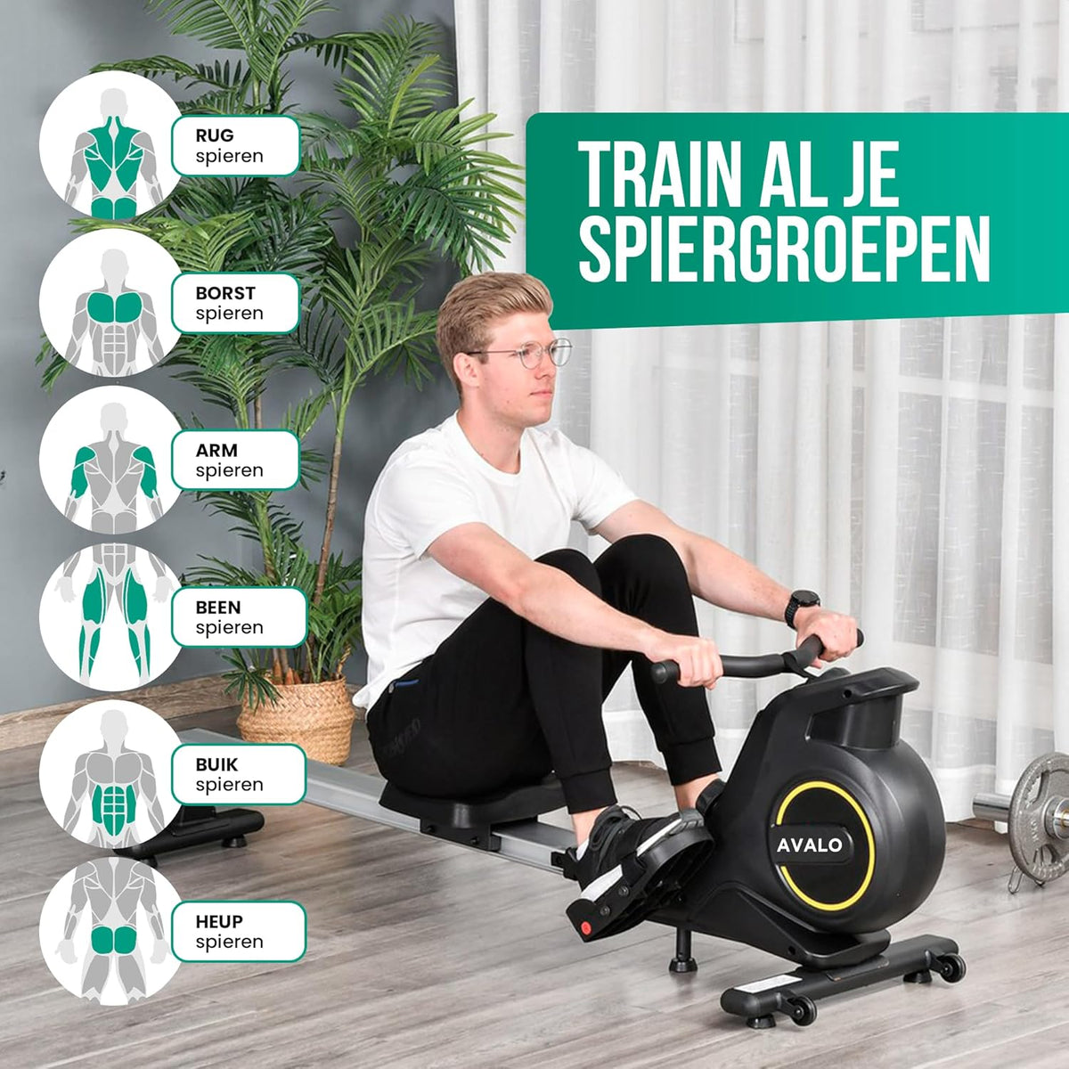 Avalo Rowing Machine Collapsible With Display - Rowing Machine With 8 Resistance Levels - Rowing Machine - QUORE