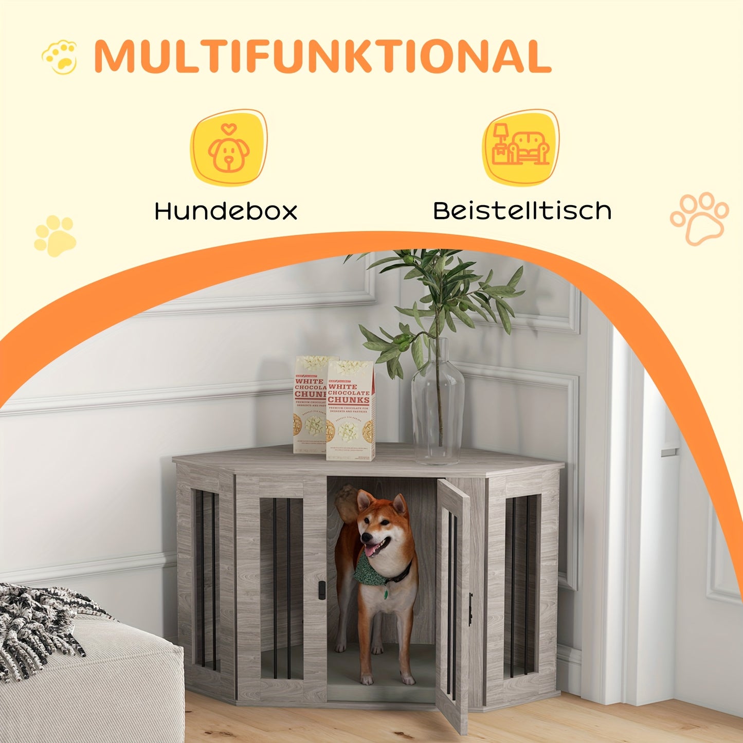 Space-Saving Corner Dog Crate with Secure Latch door - Sturdy Construction, Matte Brown Finish - Ideal for Medium Dogs - Includes Pet Mat - Modern Home Decor Crate for Living Room, Bedroom, Office - Easy-Clean Surfaces, Room