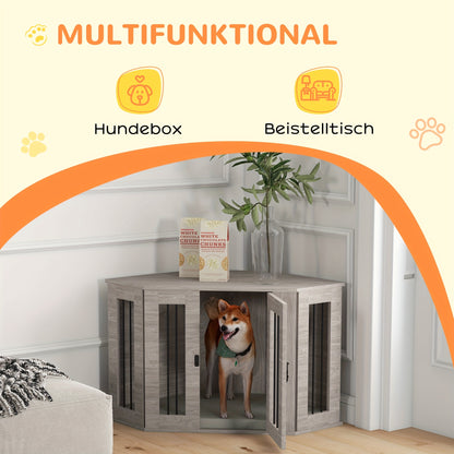 Space-Saving Corner Dog Crate with Secure Latch door - Sturdy Construction, Matte Brown Finish - Ideal for Medium Dogs - Includes Pet Mat - Modern Home Decor Crate for Living Room, Bedroom, Office - Easy-Clean Surfaces, Room