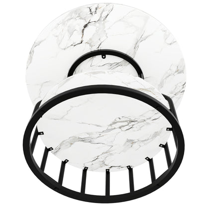 Contemporary Black Metal Dining Table with Storage Dome, 80x80x76cm - Round Kitchen & Coffee Table for 4, MDF Marble Top, Elegant Design for Living Room or Dining Room, Dining Table Decor, Sleek Table Base, Smooth Surface