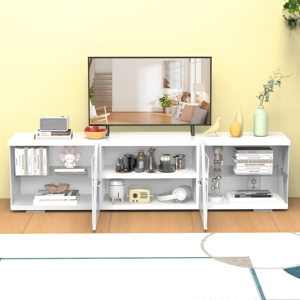 150cm Modern TV Cabinet Stand | White LED Light Entertainment Unit Cupboard with Storage, Suitable for 32-65 Inch TVs, Powered, Assembly Required, Brand: Oyajia