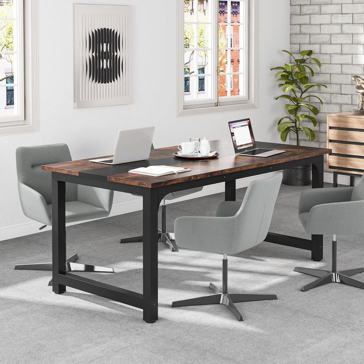 Tribesigns Modern Computer Table, Large Desk Table, Computer Table, Study, Desk, Workplace for Home Office, Rustic/Black (160 * 80cm)