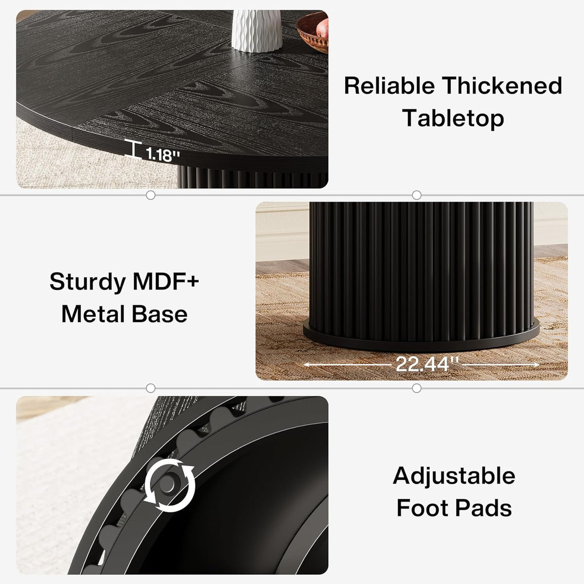 Tribesigns Black Round Dining Table for 4-6 People, 110cm Circle Kitchen Table with Sturdy Metal Base, Modern Dining Room Furniture