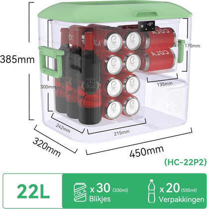 BINGI Compressor Koelbox, 22 Liter Draagbare Auto Koelkast, 12/24 V DC en 230 V AC, Mini-koelkast Voor Auto, Vrachtwagen, Camping, Camper en Thuis