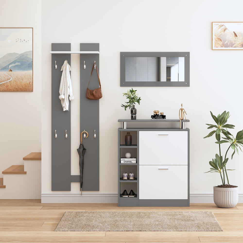 Schoenenkast – Schoenenopberger – Schoenenrek – Schoenenkast – Schoenenkast met Spiegels – Wandgemonteerd – Ruimtebesparend Design – Duurzaam Spaanplaat 80x25x96 cm