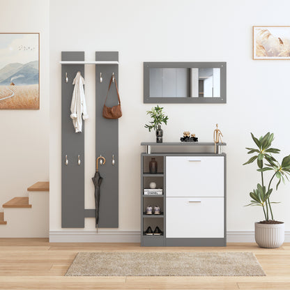 Schoenenkast – Schoenenopberger – Schoenenrek – Schoenenkast – Schoenenkast met Spiegels – Wandgemonteerd – Ruimtebesparend Design – Duurzaam Spaanplaat 80x25x96 cm