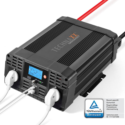 Omvormer 12V Naar 230V – Auto Omvormer, Spanningsomvormer, Inverter, Stroomomvormer – 2 Stopcontacten En 2 USB-Poorten Met QC3.0 – 2000W Continu / 4000W Piek