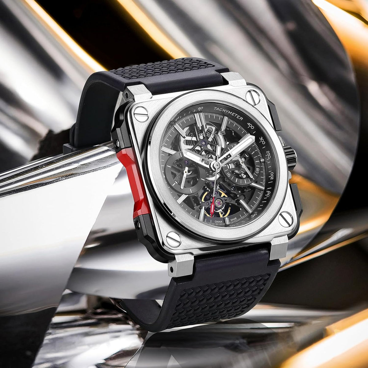 FEICE Hoekse Herenhorloge Mechanische Automatische Herenhorloge Saffierglas Skelet Wijzerplaat Waterdicht tot 10 ATM - FM507
