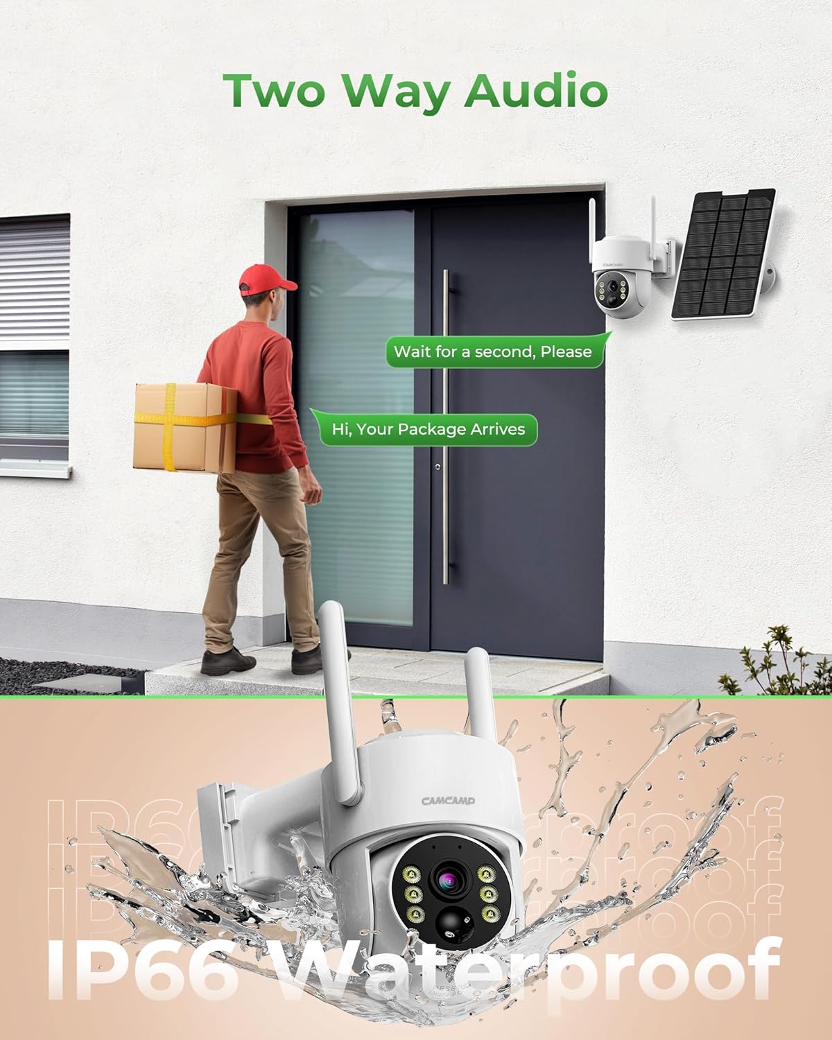 Camcamp Bewakingscameraset op zonne-energie met 10 inch monitor en 500 GB harde schijf, 2K PTZ zonnecamera voor buiten wifi, 10 CH NVR, HDMI-uitgang, kleurnachtzicht, PIR-bewegingsdetectie, 2-weg