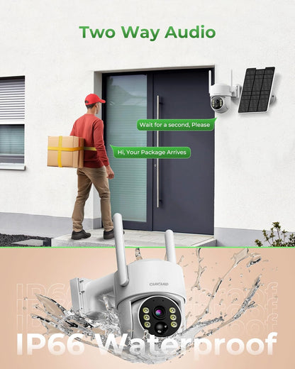 Camcamp Bewakingscameraset op zonne-energie met 10 inch monitor en 500 GB harde schijf, 2K PTZ zonnecamera voor buiten wifi, 10 CH NVR, HDMI-uitgang, kleurnachtzicht, PIR-bewegingsdetectie, 2-weg