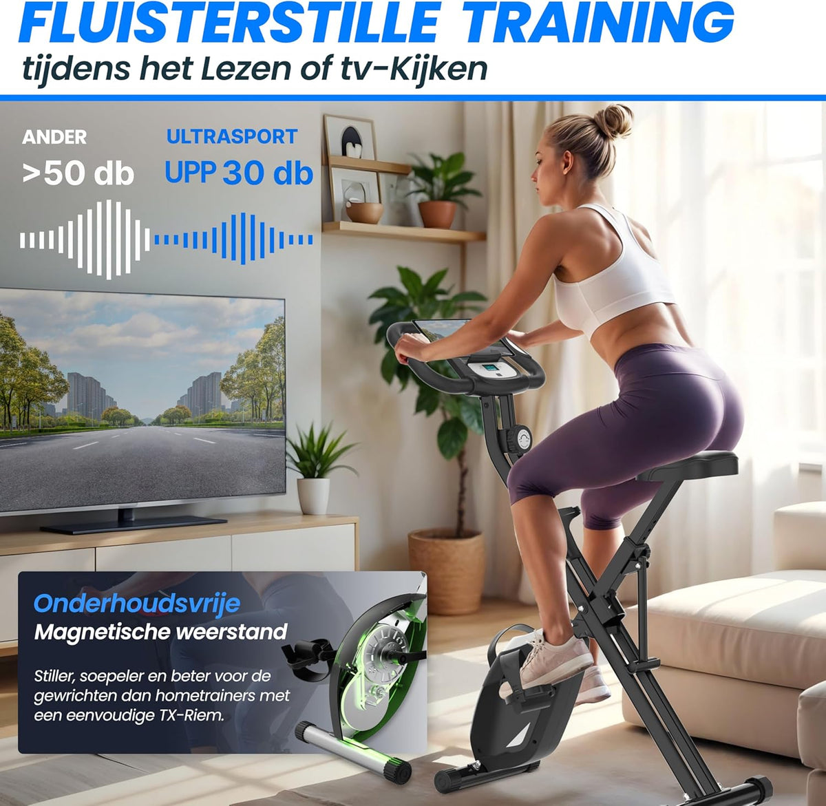 Ultrasport F-Bike Pro Opvouwbare Hometrainer tot 150 KG, met 16 Weerstandsniveaus, Comfortabel Zadel, Extra Stil I Opvouwbare Indoor Hometrainer, Fitnessfietsen, Grijs-Zwart