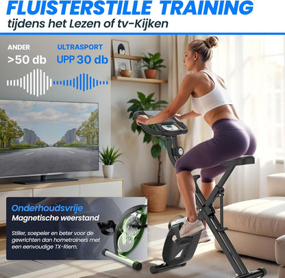 Ultrasport F-Bike Pro Opvouwbare Hometrainer tot 150 KG, met 16 Weerstandsniveaus, Comfortabel Zadel, Extra Stil I Opvouwbare Indoor Hometrainer, Fitnessfietsen, Grijs-Zwart