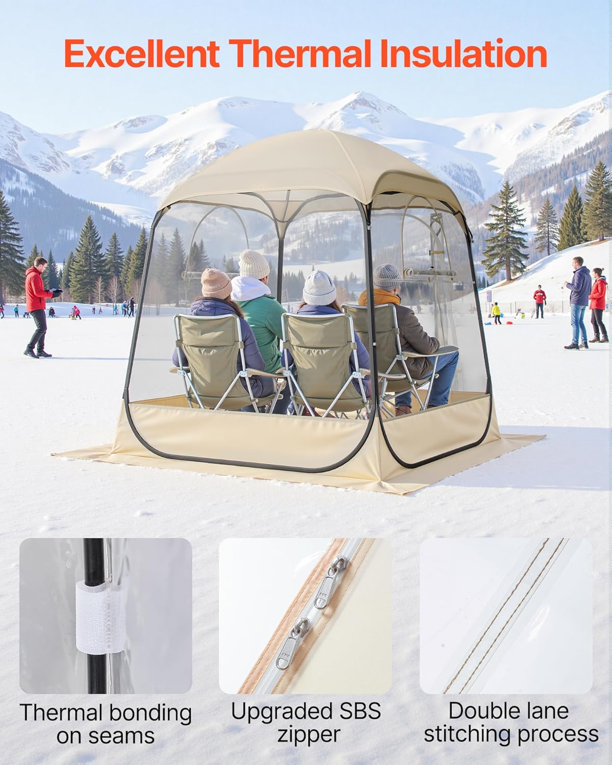 VEVOR Pop-up-sporttent, transparant, 160 x 160 cm, voor 2 tot 4 personen, waterdichte capsule voor buiten, met mat en afdekking, igloo koepeltent voor de tuin