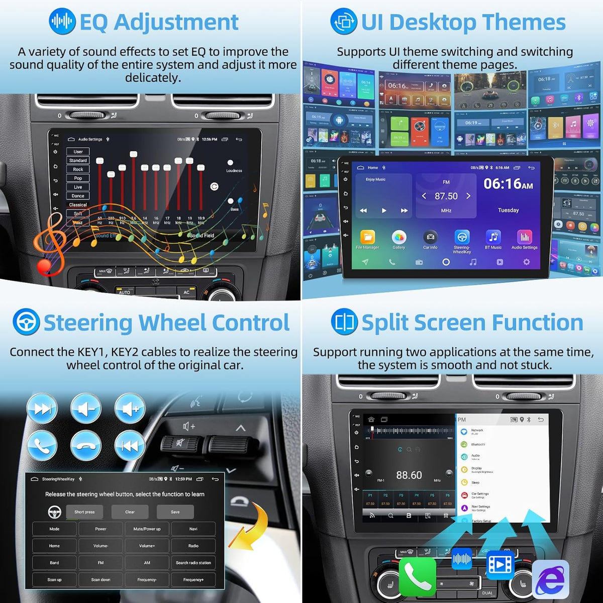 Draadloze Carpaly Autoradio Android 15.0, 2 Din 9'' HD Touchscreen Autoradio met Android Auto/GPS Navigatie/Bluetooth/Mirror Link/Achteruitrijcamera/Stuurwielbediening/FM/RDS + MIC