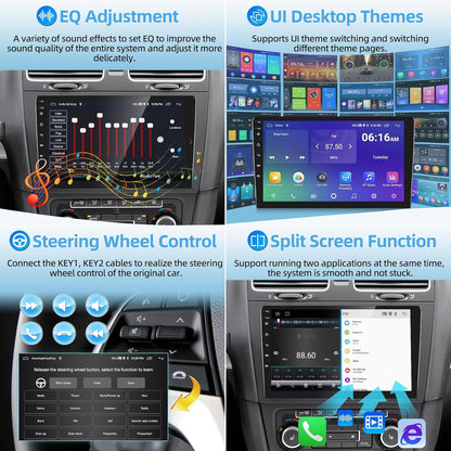 Draadloze Carpaly Autoradio Android 15.0, 2 Din 9'' HD Touchscreen Autoradio met Android Auto/GPS Navigatie/Bluetooth/Mirror Link/Achteruitrijcamera/Stuurwielbediening/FM/RDS + MIC