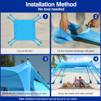 Rhino Valley Strandschelp, strandtent, zonwering UV 50+, windscherm, strandtent, draagbaar zonnezeil, strand voor kamperen, vissen, picknick in de tuin, strand, 30 x 50 m, hemelsblauw