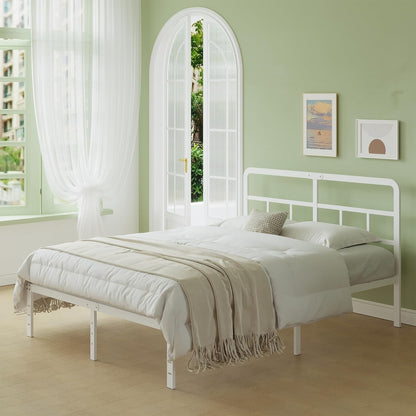 Lutown-Teen Metalen Bedframe 135x190 cm met Gebogen Hoofdbord, Hoogte 36cm, Dubbelbed Frame 135 x 190 met Lattenbodem Van Metaal, Opbergruimte onder het bed, Eenvoudige Montage, Wit