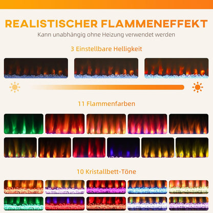 Elektrische Haard – Open Haard – Wandhaard – Sfeerverwarming – Decoratieve Haard – 2000W Vermogen – 11 Vlamkleuren & 10 Kristalopties