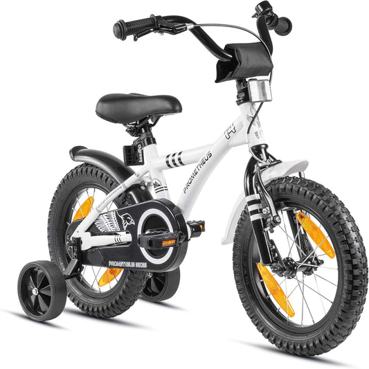 PROMETHEUS BICYCLES kinderfiets 14 inch fiets jongens meisjes van 4 jaar oude met zijwieltjes terugtraprem in wit BMX