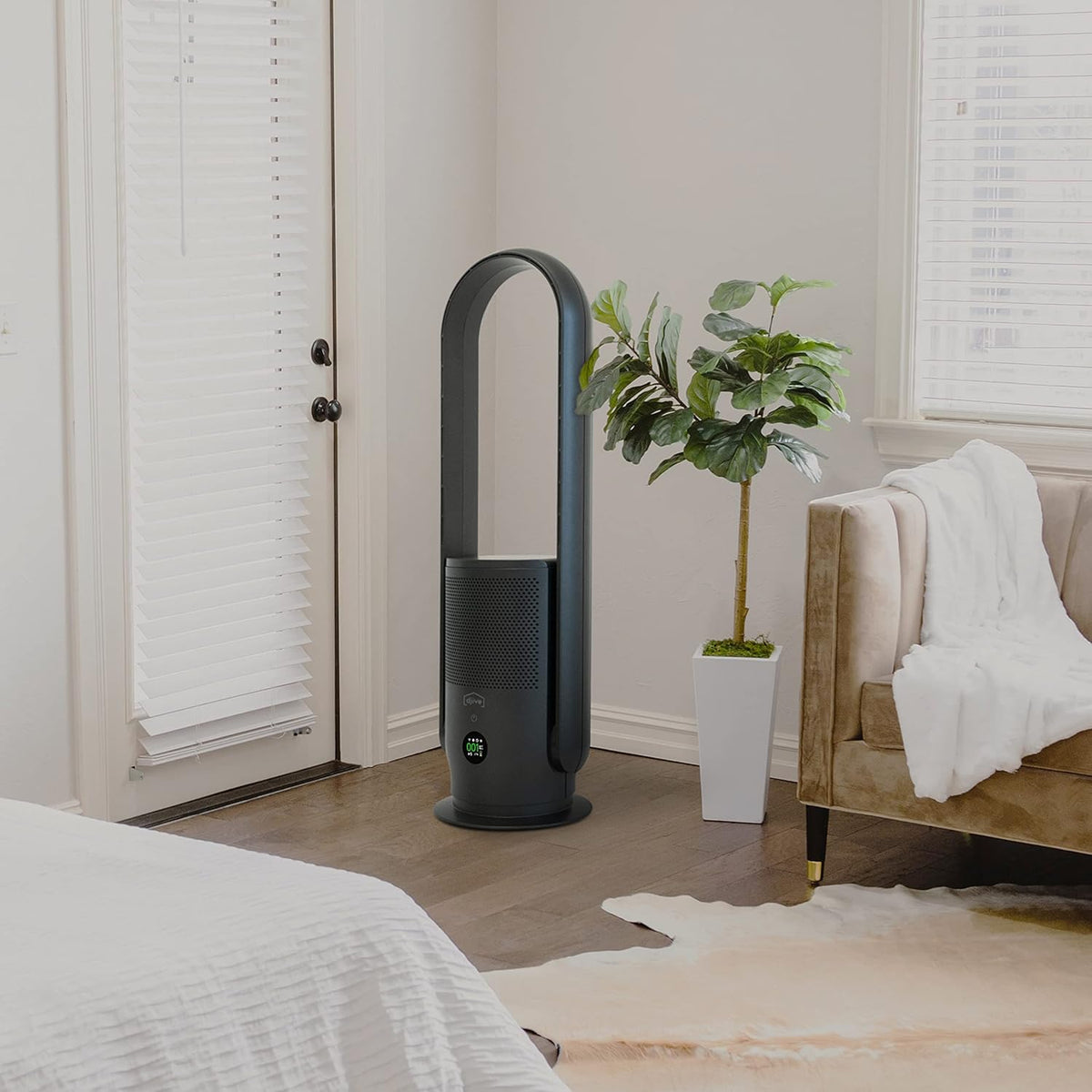 Draadloze 2in1 Torenventilator – Ventilator, Luchtreiniger, Standventilator, Mobiele Ventilator – 6 Uur Batterij – HEPA 14 Filter & UV Desinfectie – Grijs