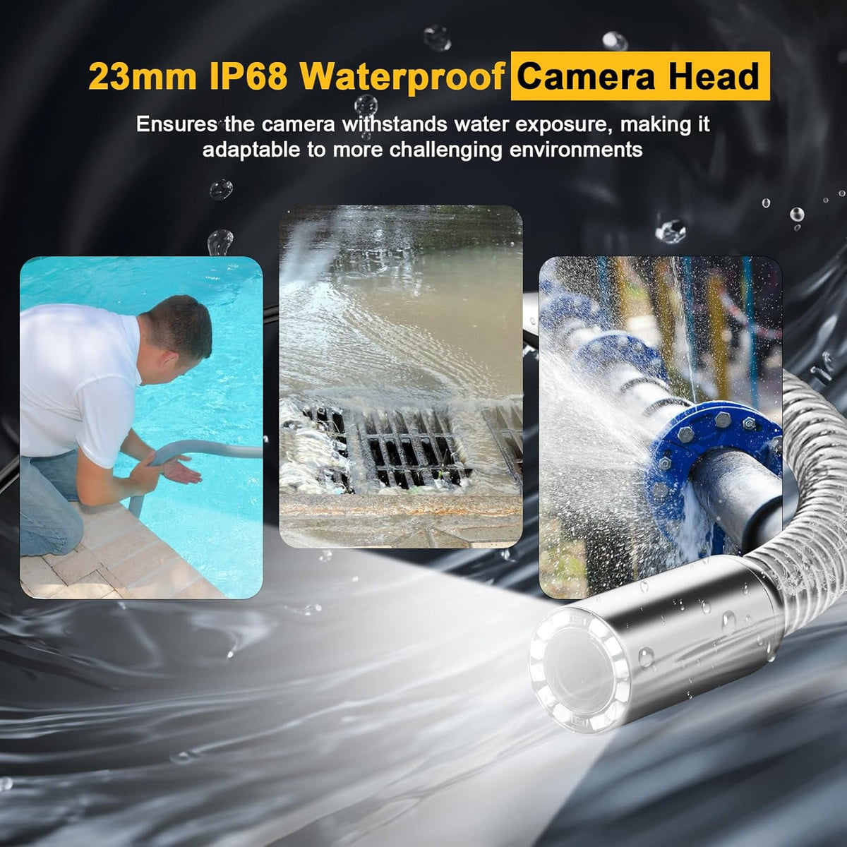 Anysun Endoscoopcamera, 1080p HD inspectiecamera, buizen met zelfnivellering, teller, DVR-recorder, IPR, 9 inch IPS-videoinspectie voor buizen, IP68, waterdicht (30 m)