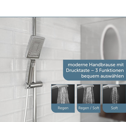Douchesysteem – Doucheset – Douchezuil – Douchepaneel – Regendouche – Thermostaatkraan – Grote Regendouche 32x20 cm – Verstelbare Handdouche – Waterbesparend – Chroom
