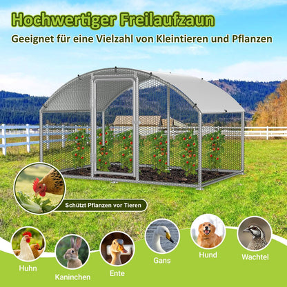 Chicken Coop Outdoor Run 3 x 2 x 2 m Chicken Coop Dome Roof Galvanised Steel Poultry Stable for Chickens, Rabbits, Geese and Pigeons and Quails, Metal Run with Net - QUORE