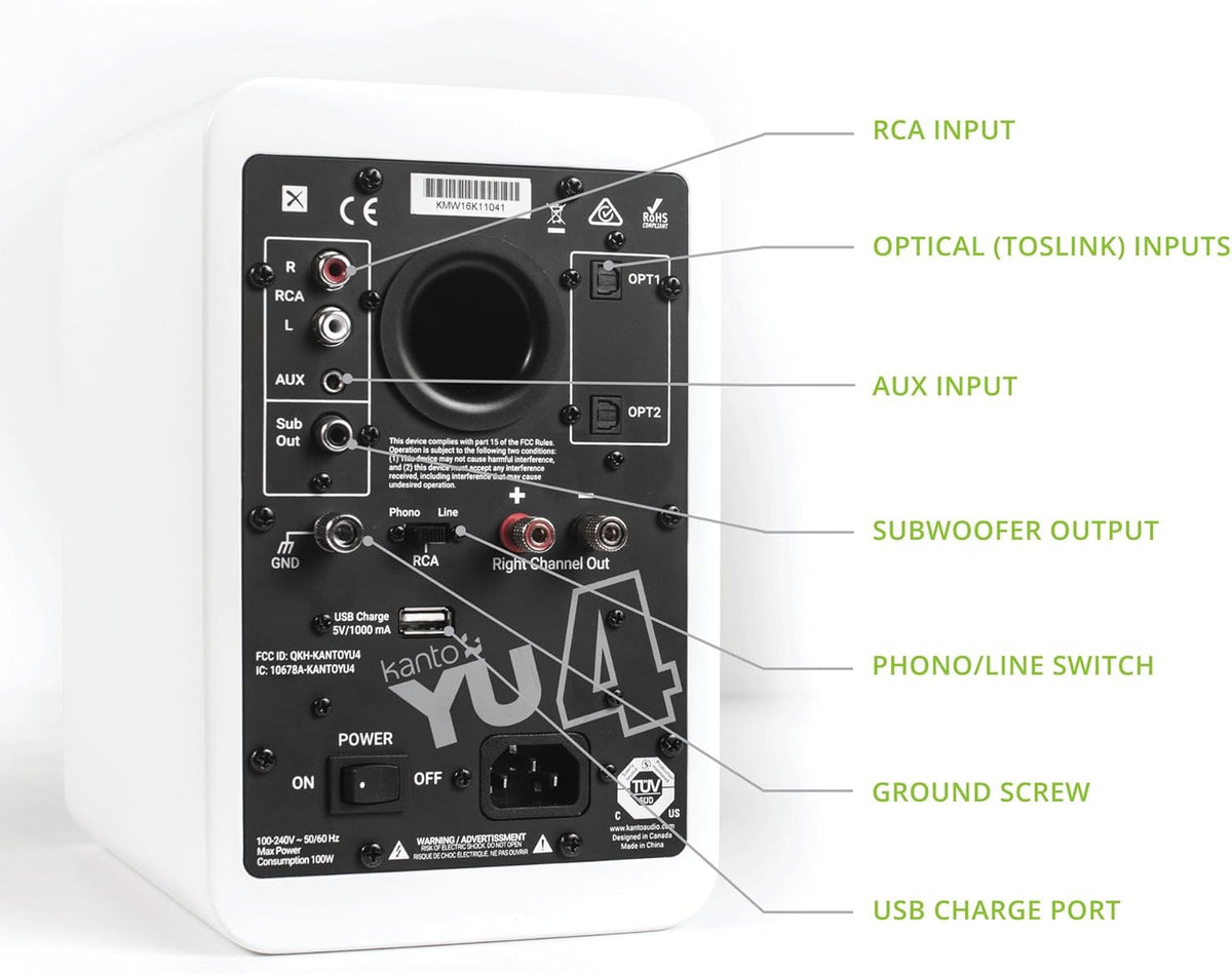 Kanto YU4MW luidsprekers met Bluetooth-voeding - 140 watt - Phono-voorversterker (matwit)