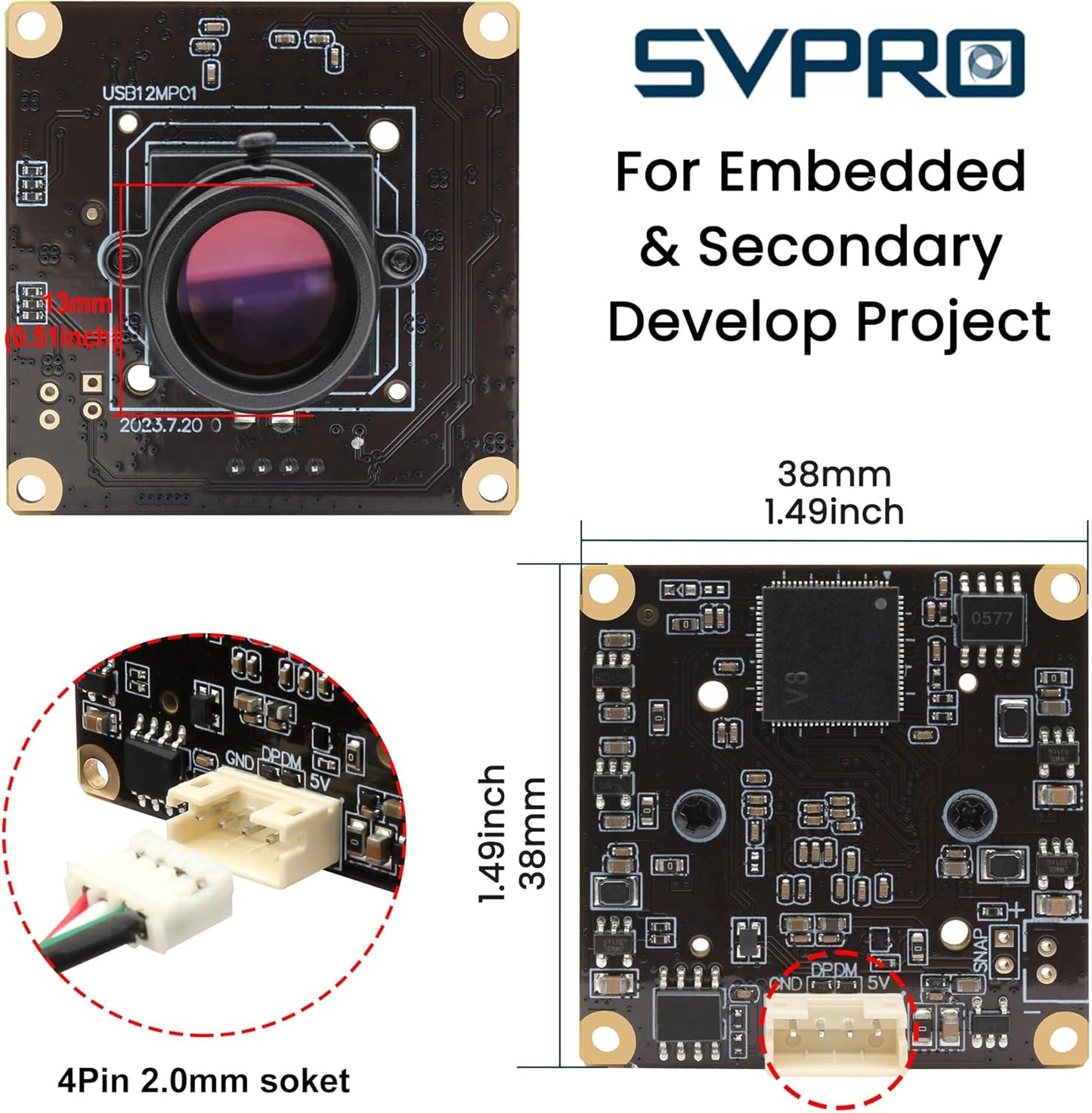 SVPRO 1080P 120fps Hoge Snelheid Camera Module 12MP 4K 30fps Industriële Video Camera met M12 Lens 25mm Brandpuntsafstand Smalle Hoek UVC Beveiliging Monitoring Camera voor PC Laptop Raspberry Pi