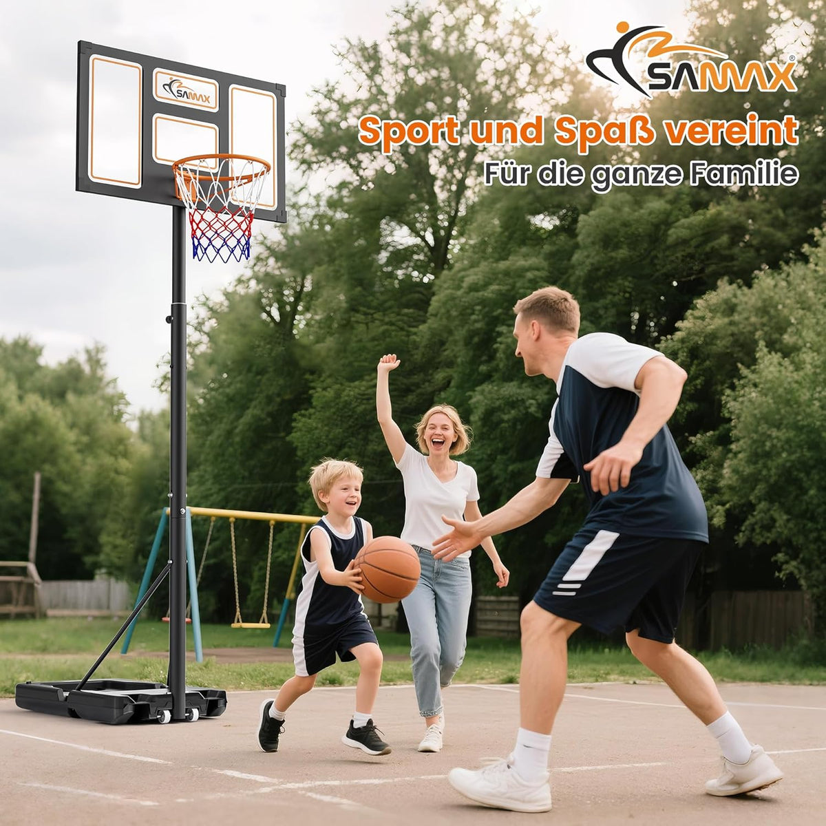 SAMAX Basketball Stand Basketball Ring Height Adjustable 100-305cm with Wheels & Net - Portable for Kids, Teens & Adults - Indoor/Outdoor Use, Sturdy Base & Board - QUORE