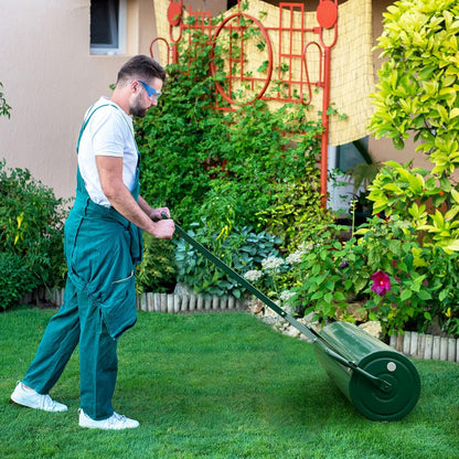 FANTASK Gazonwals, metaal, handroller met handvat, 63 l, zware belasting, graswals, vulbaar met water en zand, tuinwals, trommel, gazonroller
