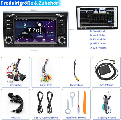 Autoradio voor Audi A4 S4 RS4 – Autoradio Auto Stereo – Infotainmentsysteem – Multimedia Speler – Navigatiesysteem – Android 13 Systeem – 7 Inch IPS Touchscreen – Draadloze CarPlay en GPS Navigatie